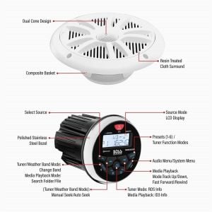 BOSS Audio Systems MCKGB350W.6 USB AUX Girişli Bluetoothlu Hoparlörlü Marin Teyp Seti